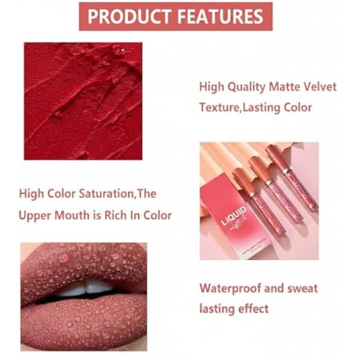 Matt Lipsticks Long Lasting, 3Pcs Non Stick Cup Velvet Liquid Lipsticks, Lip Gloss, Waterproof Lipstick, Cosmetics Make Up Gifts, Full-Coverage Lip Color, Lipstick Sets for Women (#c) - Image 3